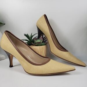 Michael Kors Tan Weaved Linen w/ Brown Leather Trim - Minimalist Normcore 9